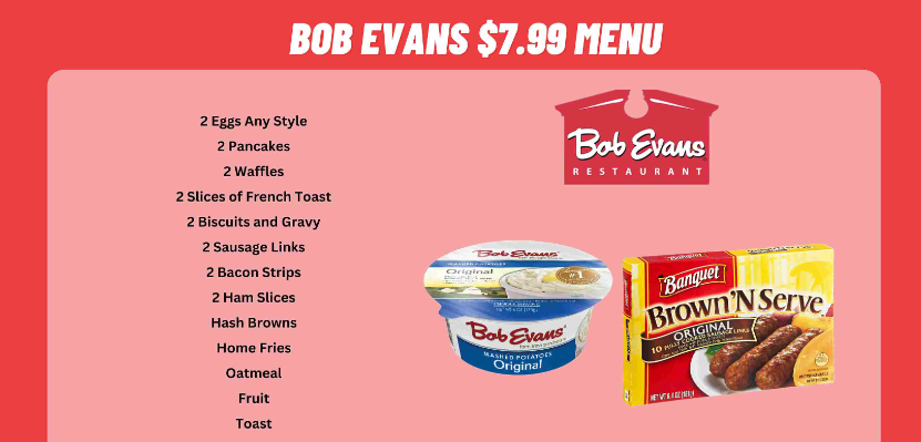 Bob Evans $7.99 Menu